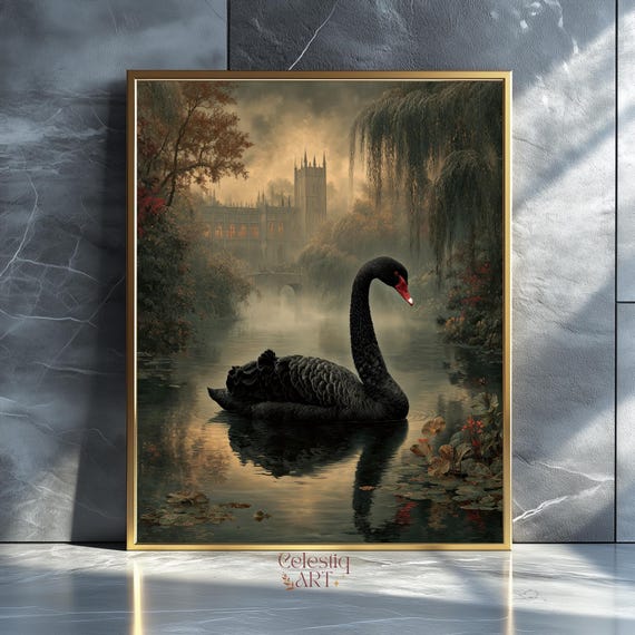 Black Swan Oil Painting Print Gothic Victorian Bird Wall Art