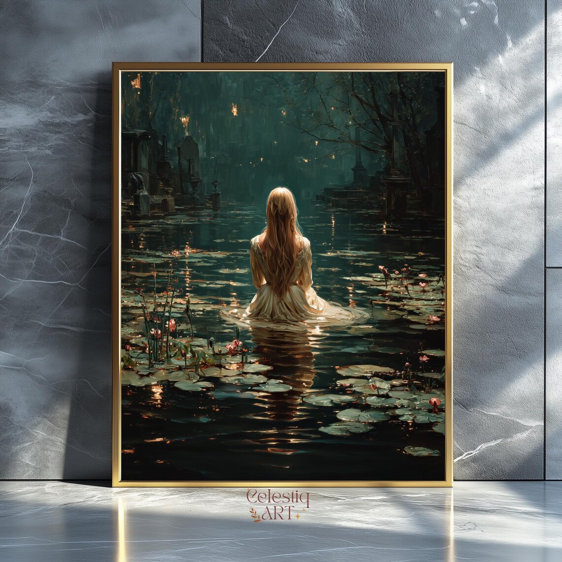 Ophelia Water Lily Gothic Art Print, Dark Academia