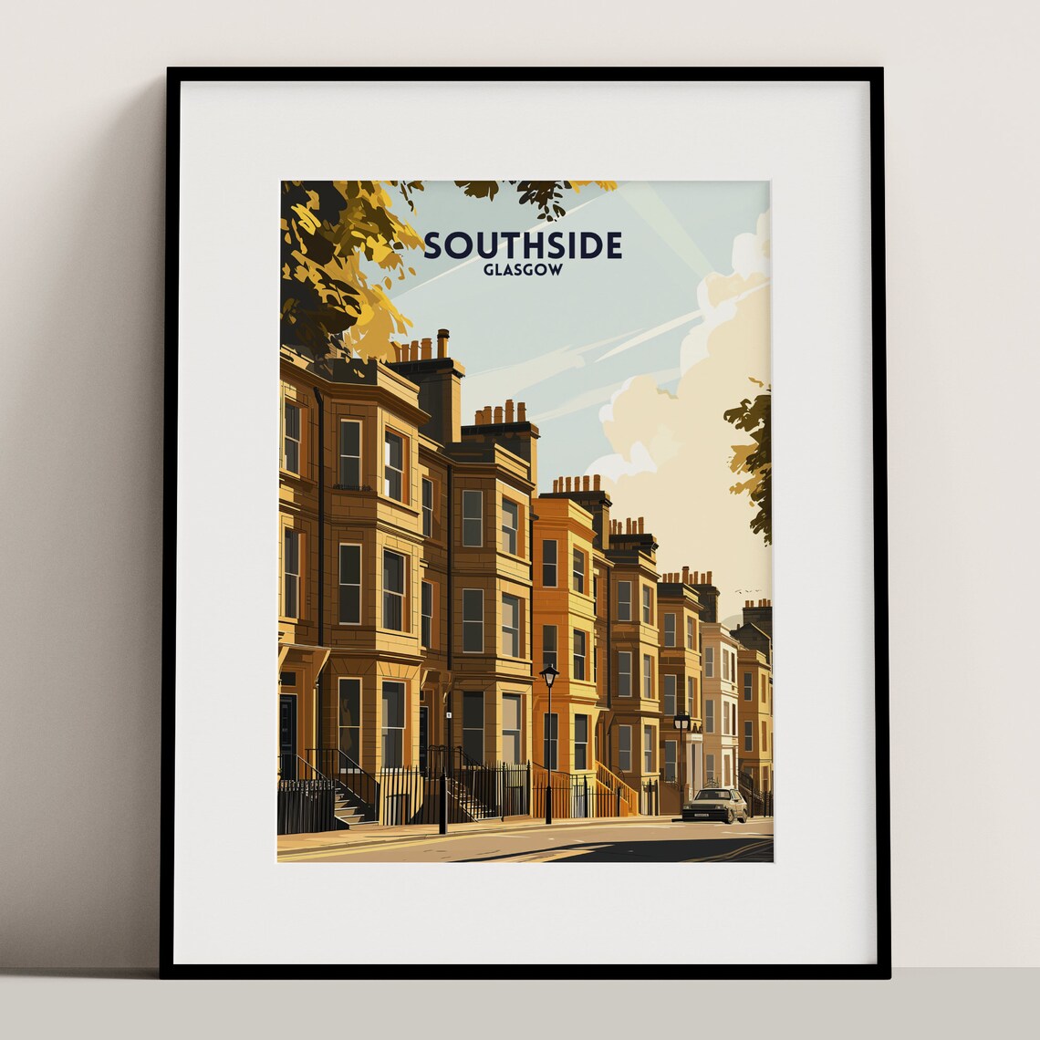 Southside of Glasgow Travel Poster, Scottish City