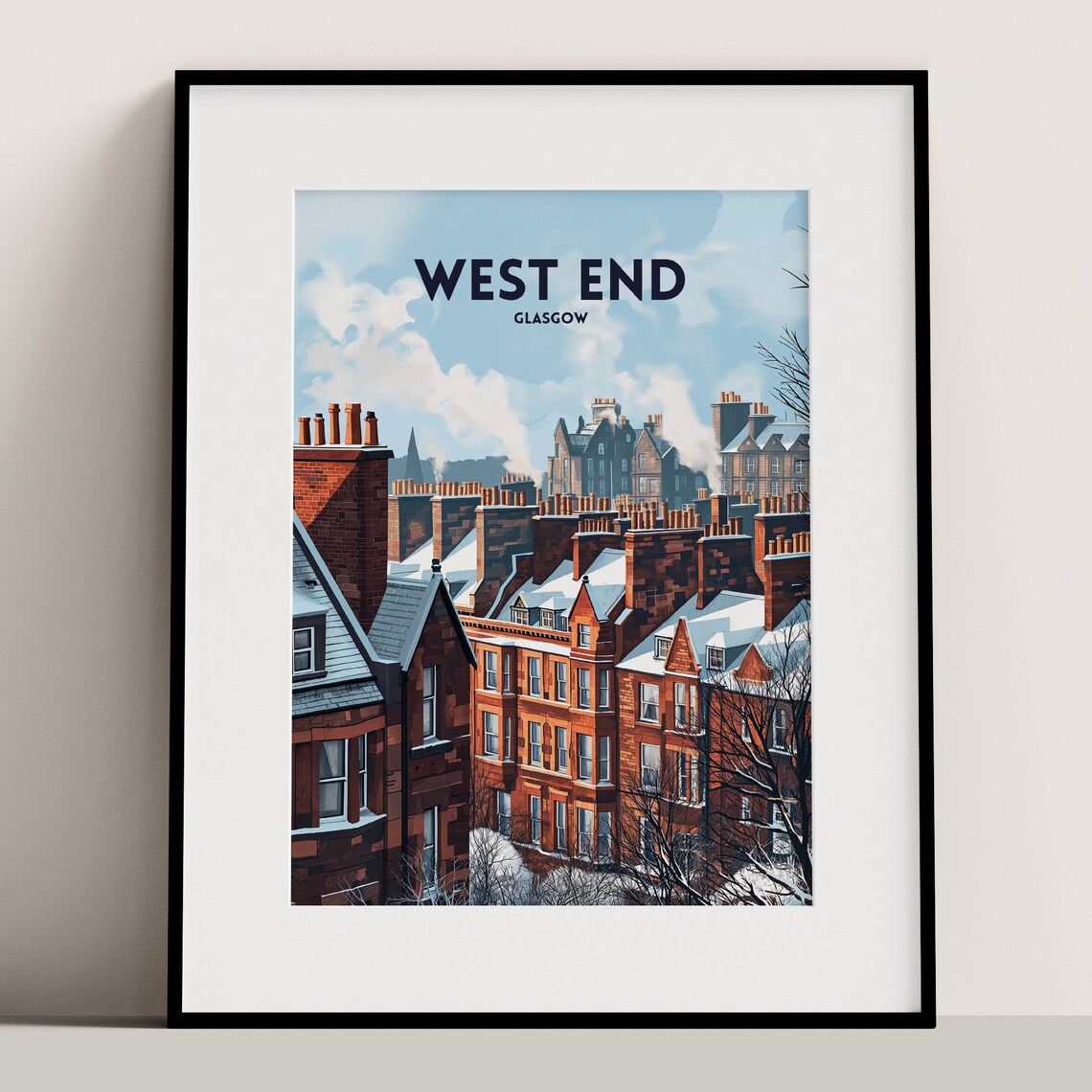 Glasgow West End Rooftops In Winter Travel Poster