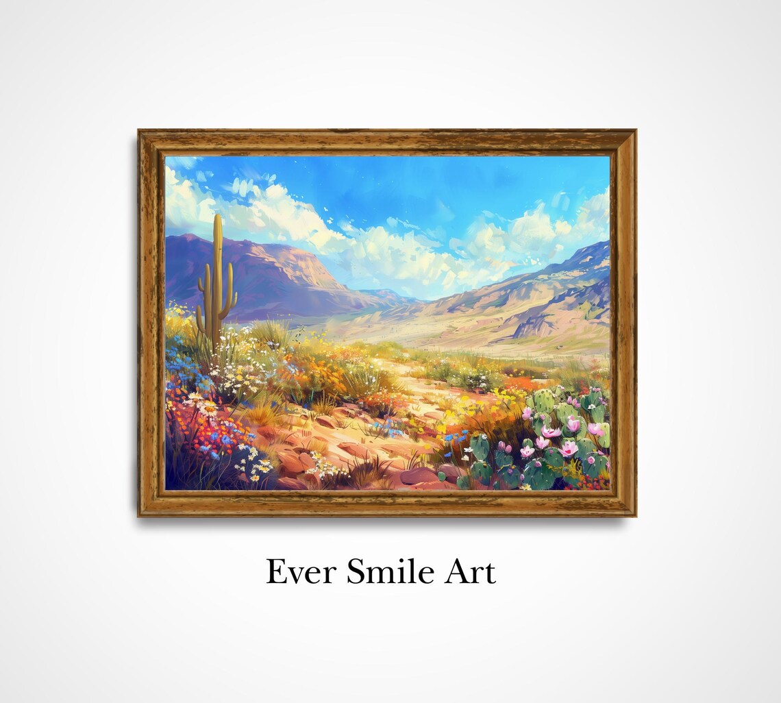 Desert Wildflower Bloom Saguaro Mountain Bright Southwest Wall Art
