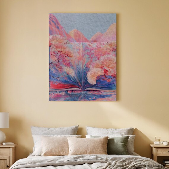 Surreal Open Book Blooming Fantasy Flowers Dreamy Reader Poster