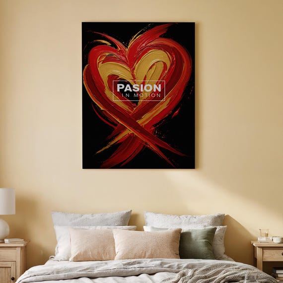 Passion In Motion Canvas Wall Art Abstract Red Heart Painting Modern Romantic Expression Print For Bedroom Or Living Room Decor