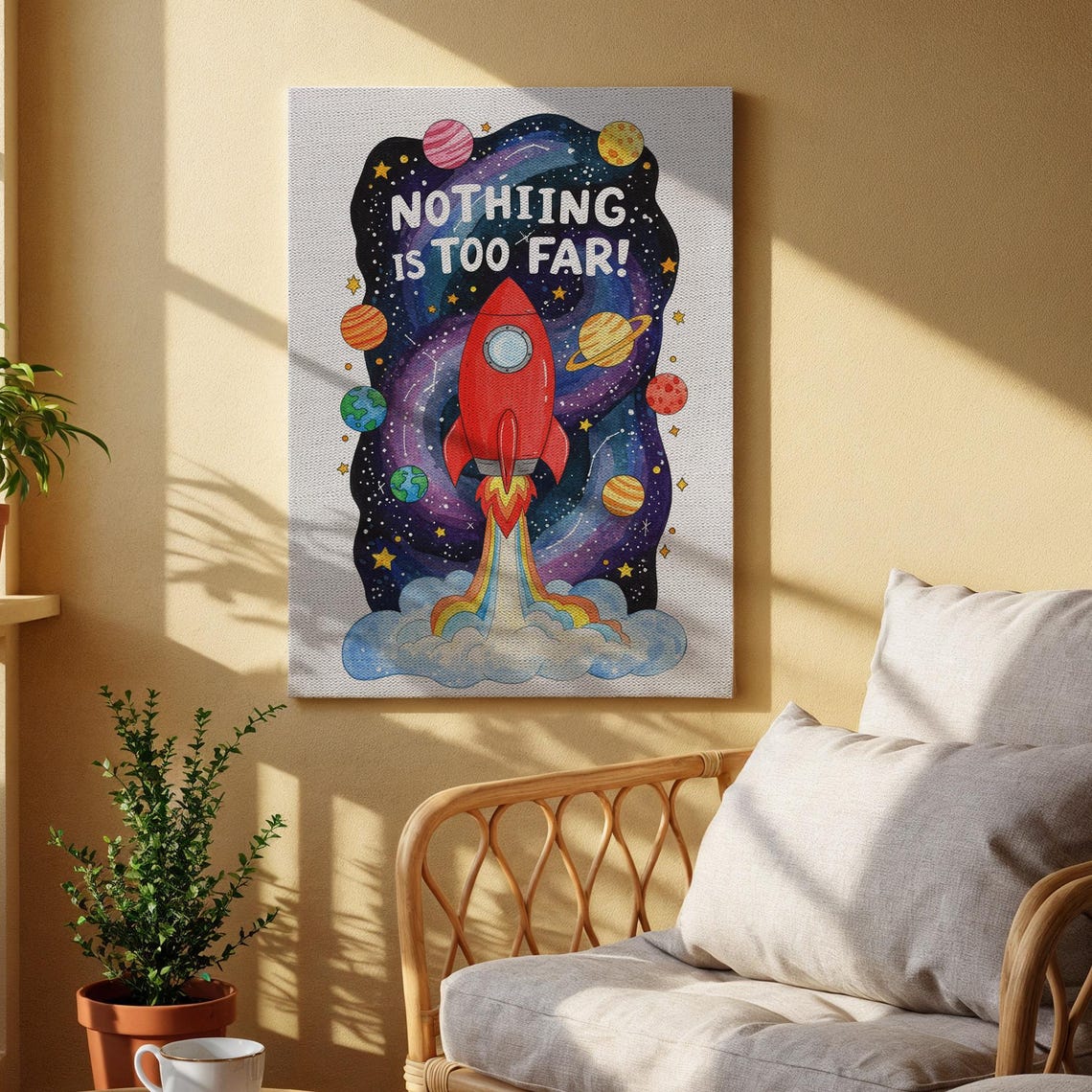 Nothing Is Too Far Rocket Ship Outer Space Kids Room Quote Poster