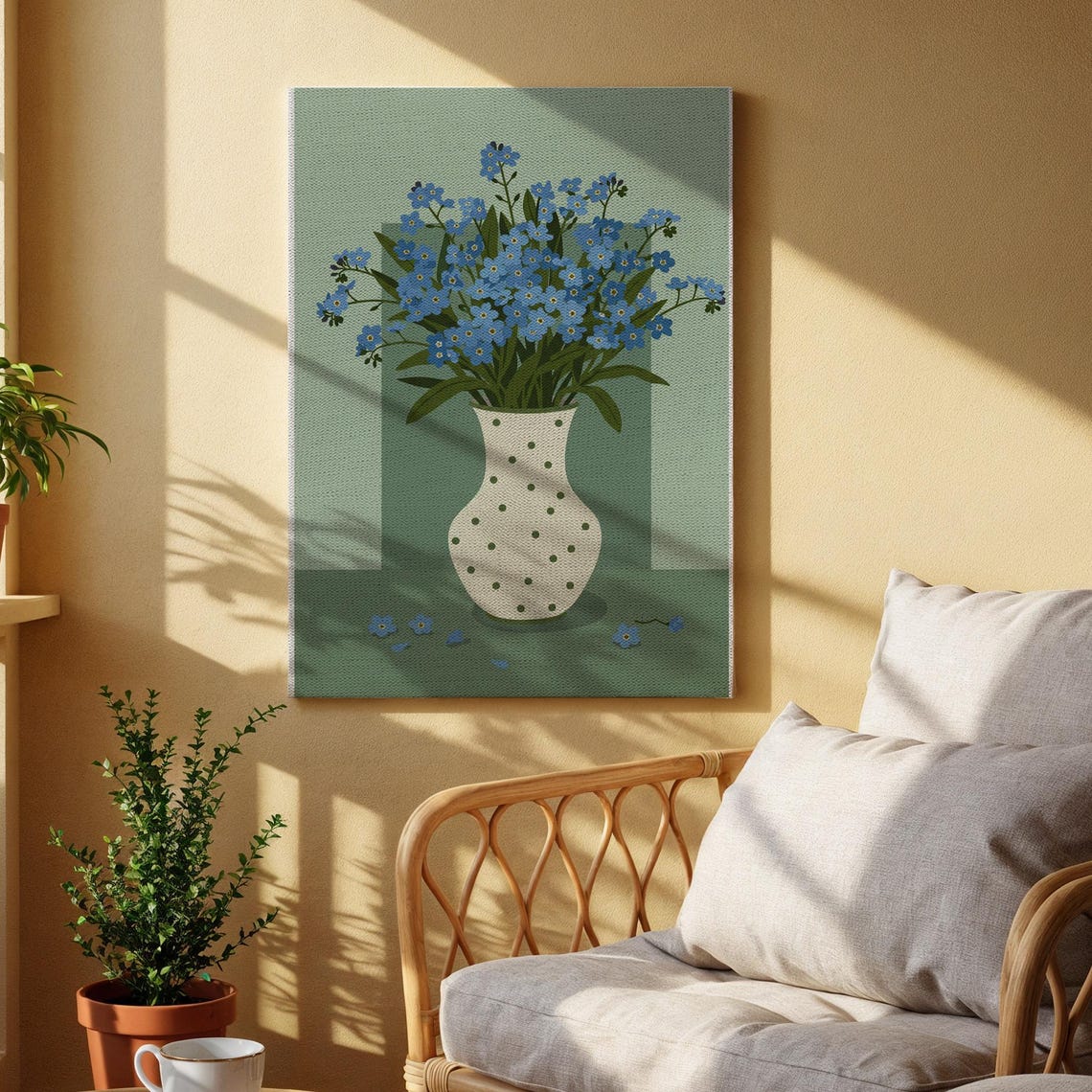 Forget Me Not Flowers Polka Dot Vase Elegant Floral Wall Poster
