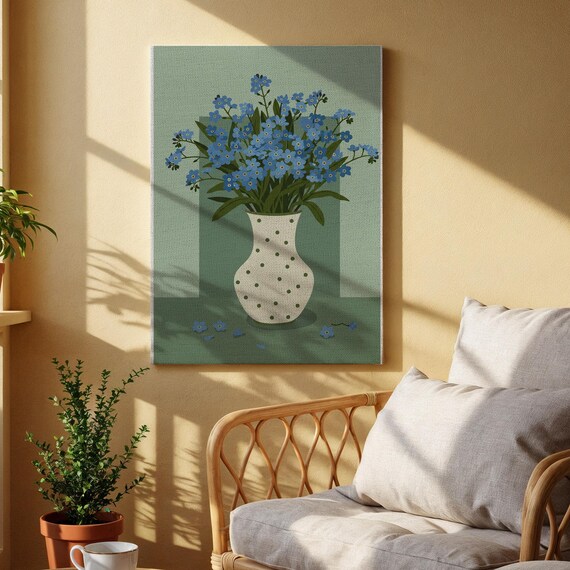 Forget Me Not Flowers Polka Dot Vase Elegant Floral Wall Poster