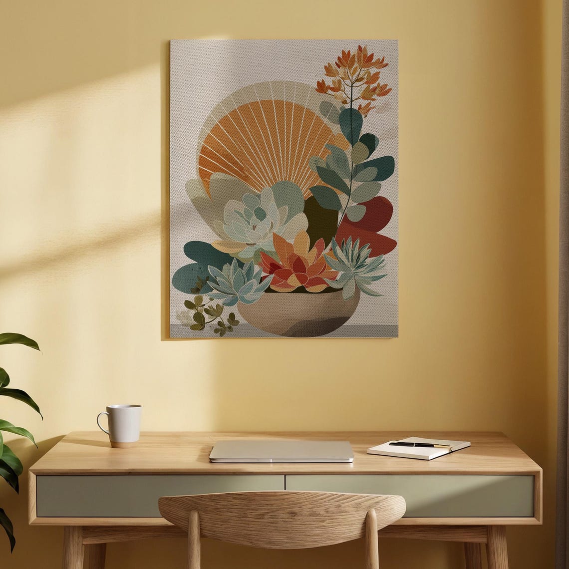Succulents Retro Sun Botanical Still Life Warm Terracotta Canvas Print