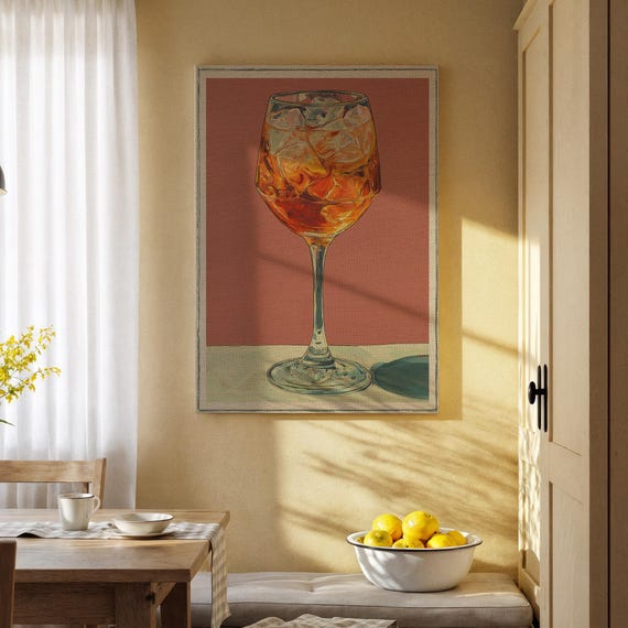 Colorful Cocktail Glass Artwork Print On Wood Ice And Orange Drink Design Modern Minimalist Art For Living Room Kitchen Or Bar Decor