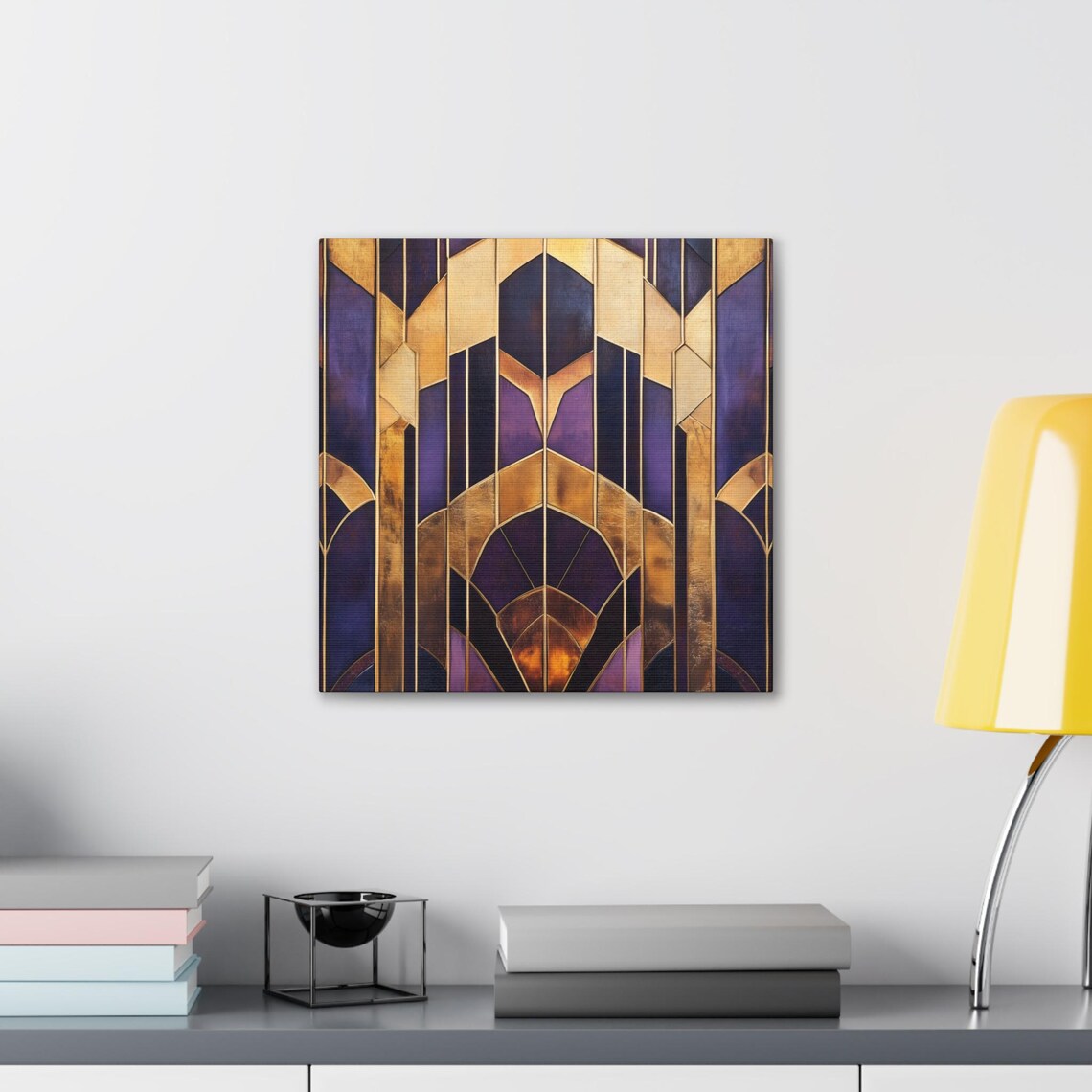 Royal Purple And Gold Art Deco Fan Arches Geometric Wall Art - Image 2