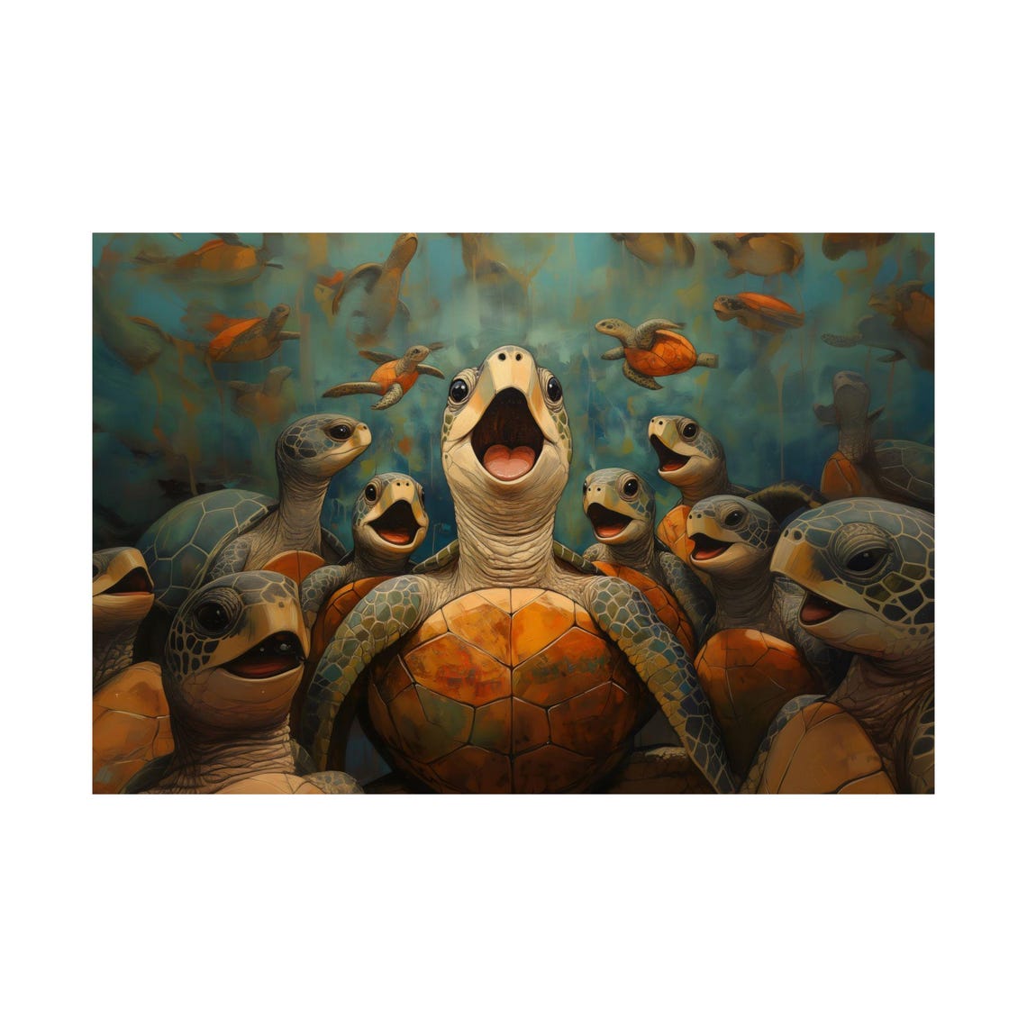 Singing Sea Turtles Underwater Choir Joyful Ocean Wildlife Art Poster - Image 2