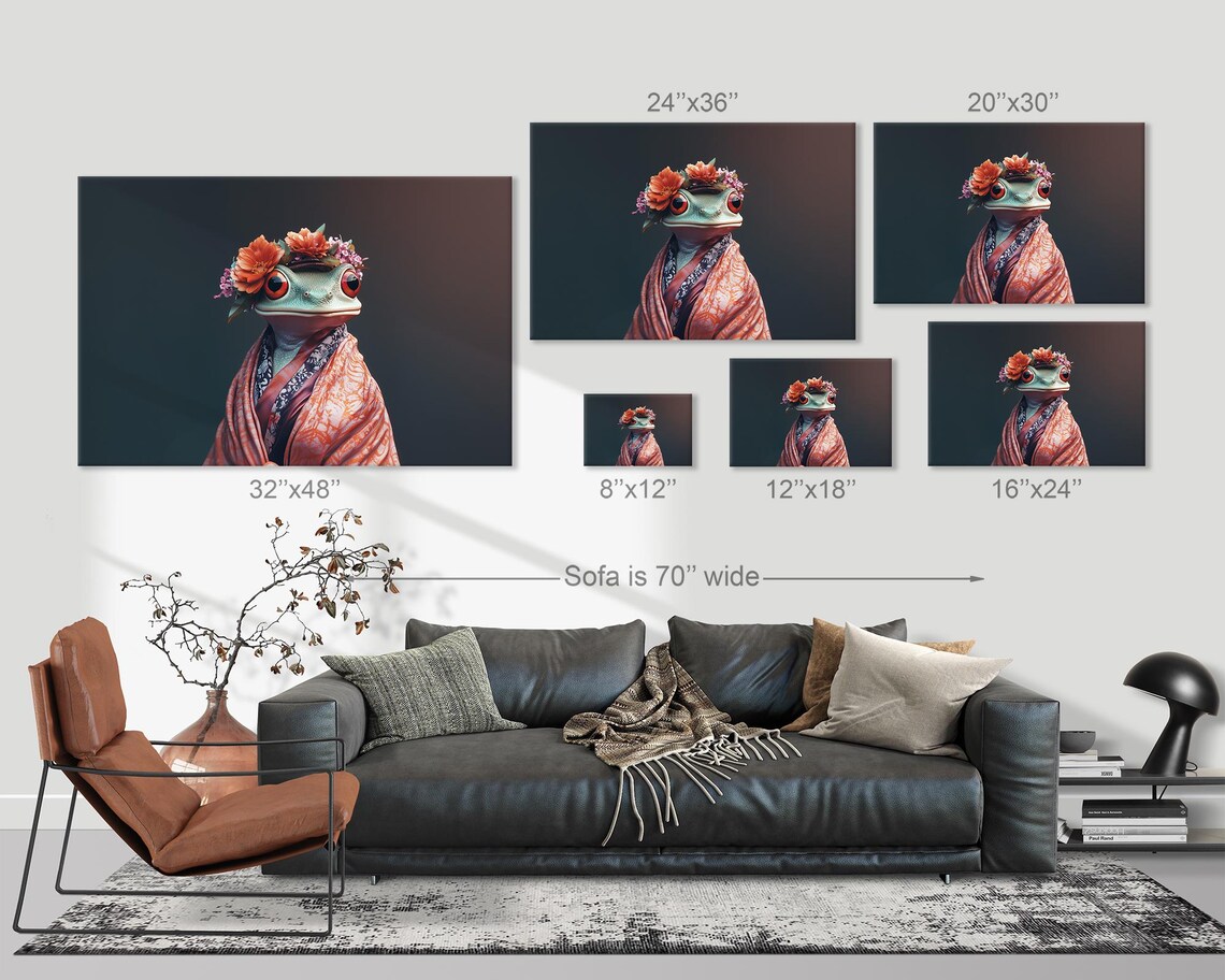 Red Eyed Tree Frog Floral Crown Portrait In Coral Kimono Robe Poster - Image 3