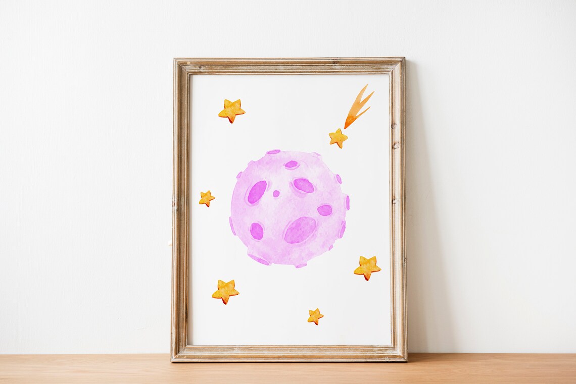 Happy Astronaut Stars Watercolor Girl Space Nursery Decor Poster - Image 6