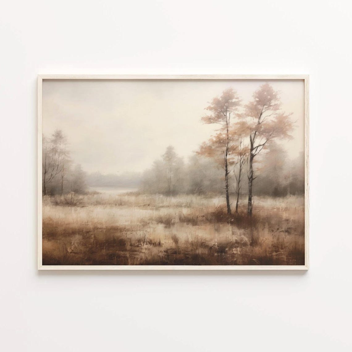 Misty Autumn Meadow With Birch Trees In Soft Brown Tones Poster - Image 5