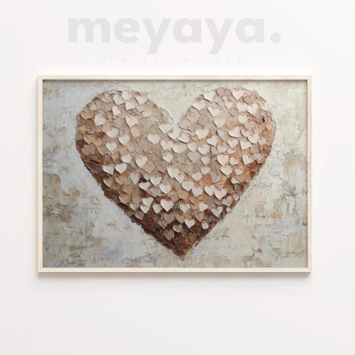 Neutral Beige Hearts Textured Impasto Romantic Love Wall Print - Image 3