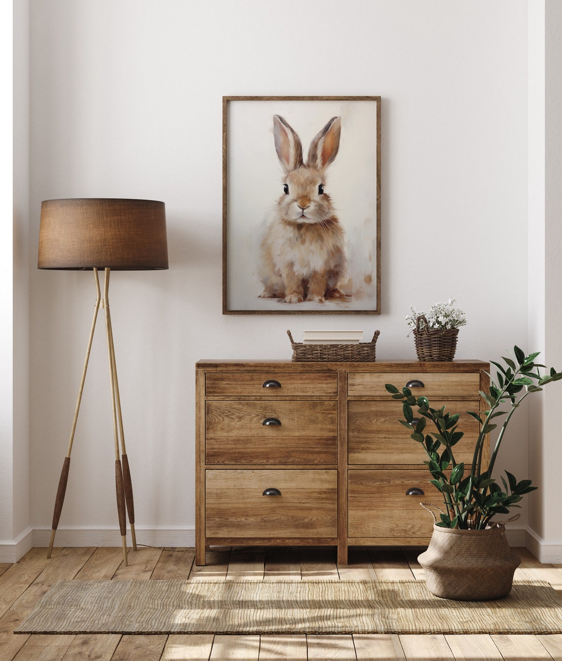 Cute Baby Bunny Portrait Watercolor On Cream Background Nursery Poster - Image 5