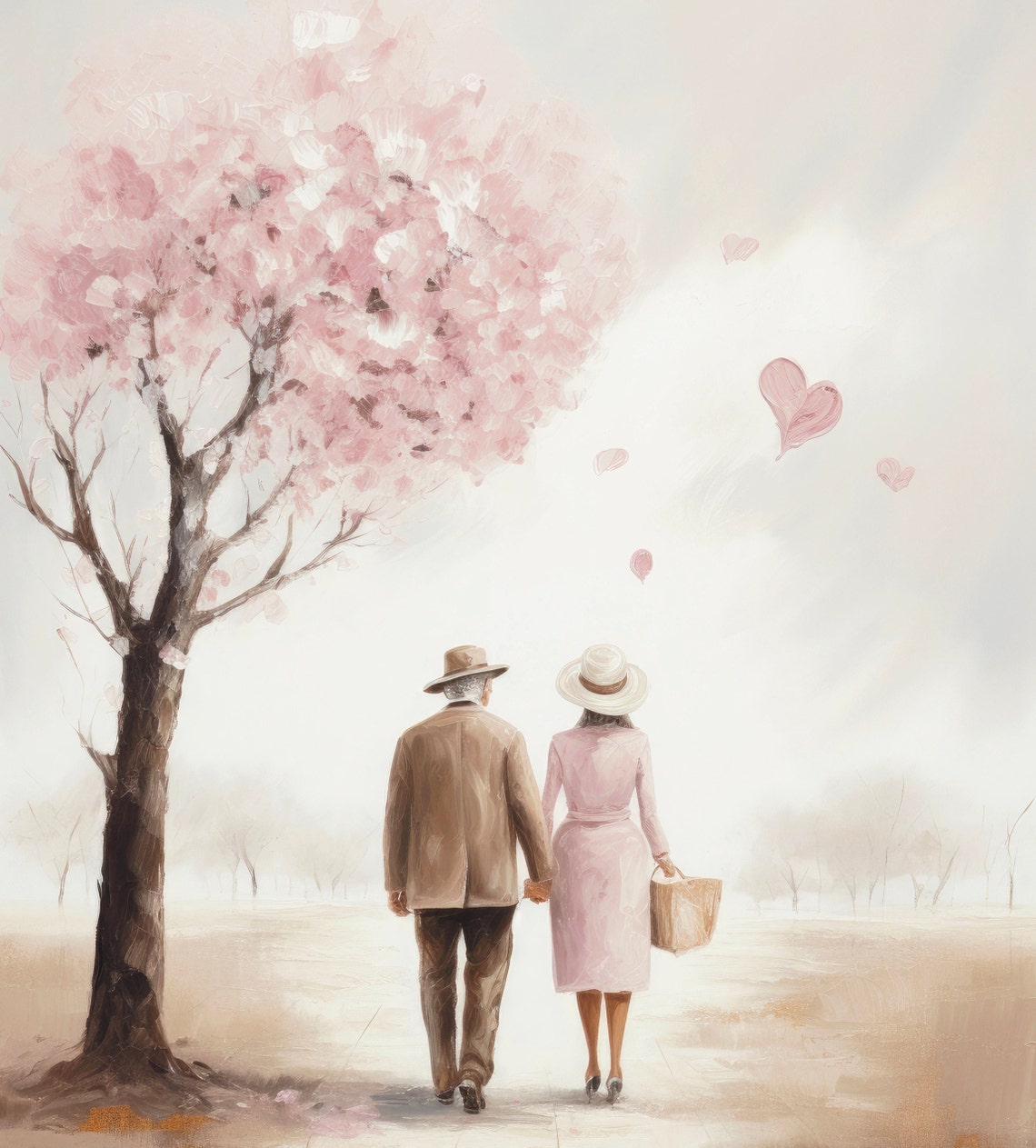 Couple Cherry Blossom Walk Pink Hearts Romantic Valentine Poster - Image 6
