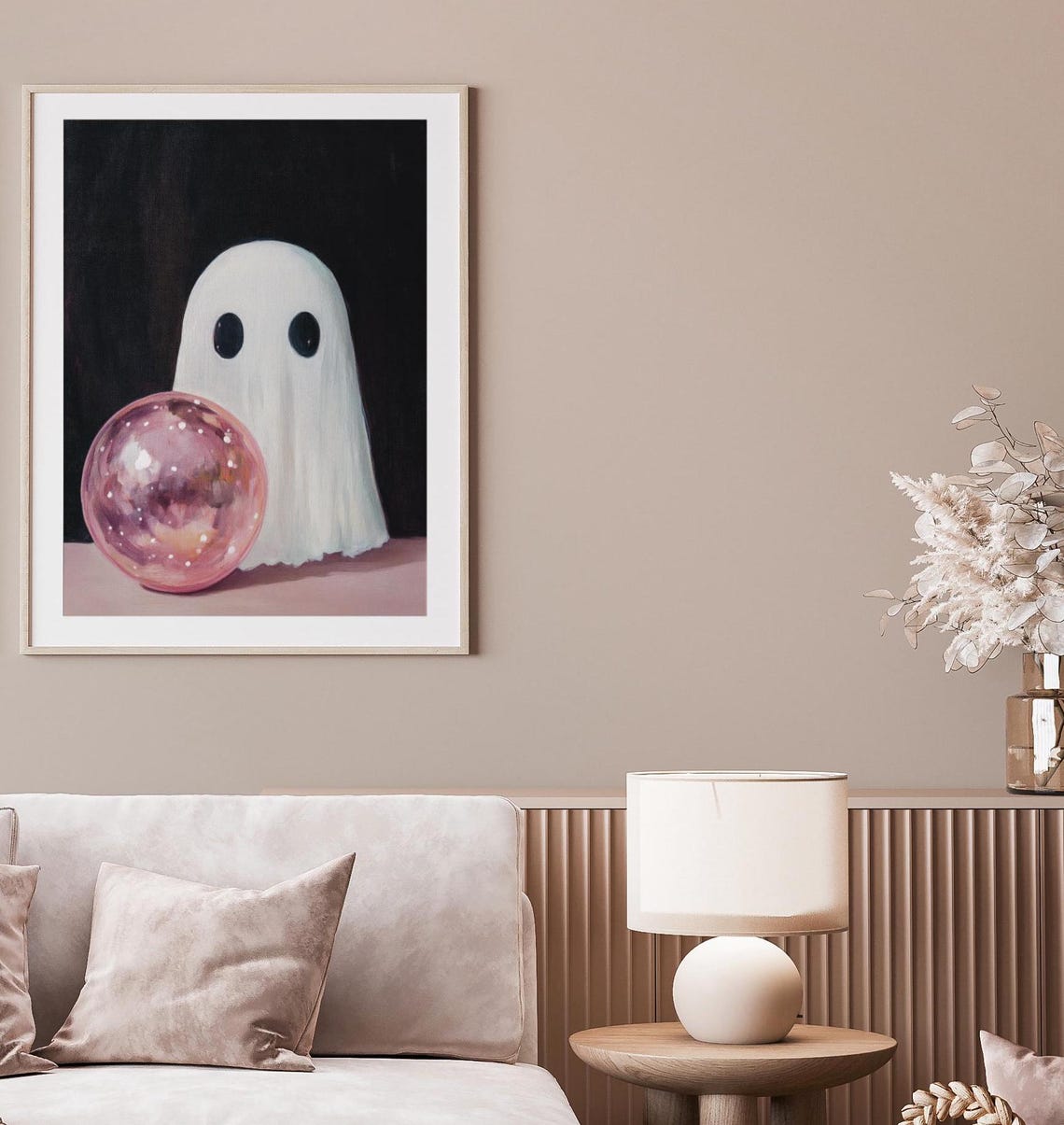 Cute Ghost Behind A Glowing Pink Crystal Ball On Black Poster - Image 5