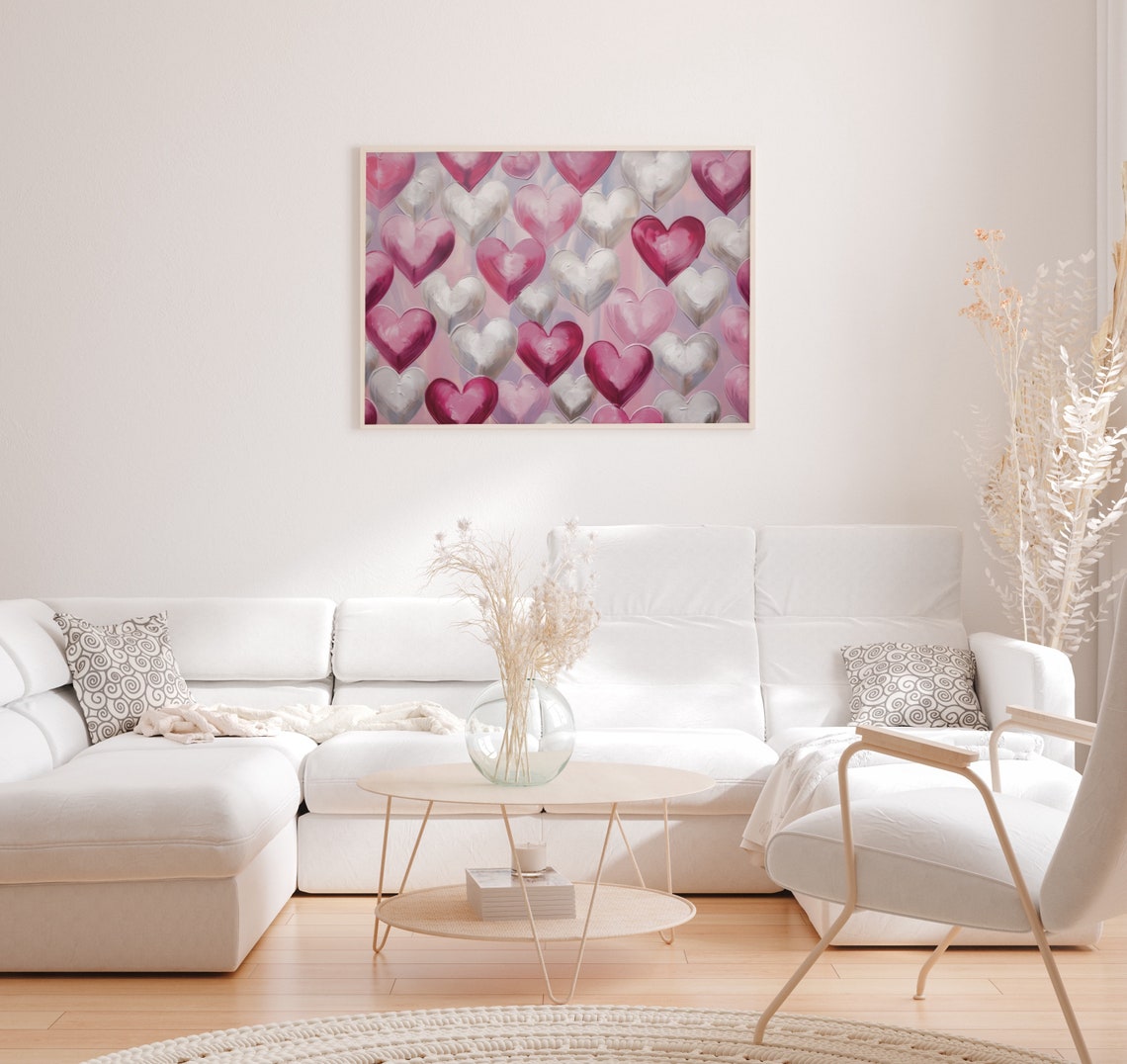 Metallic Pink Silver Impasto Hearts Shimmering Valentine Poster - Image 4