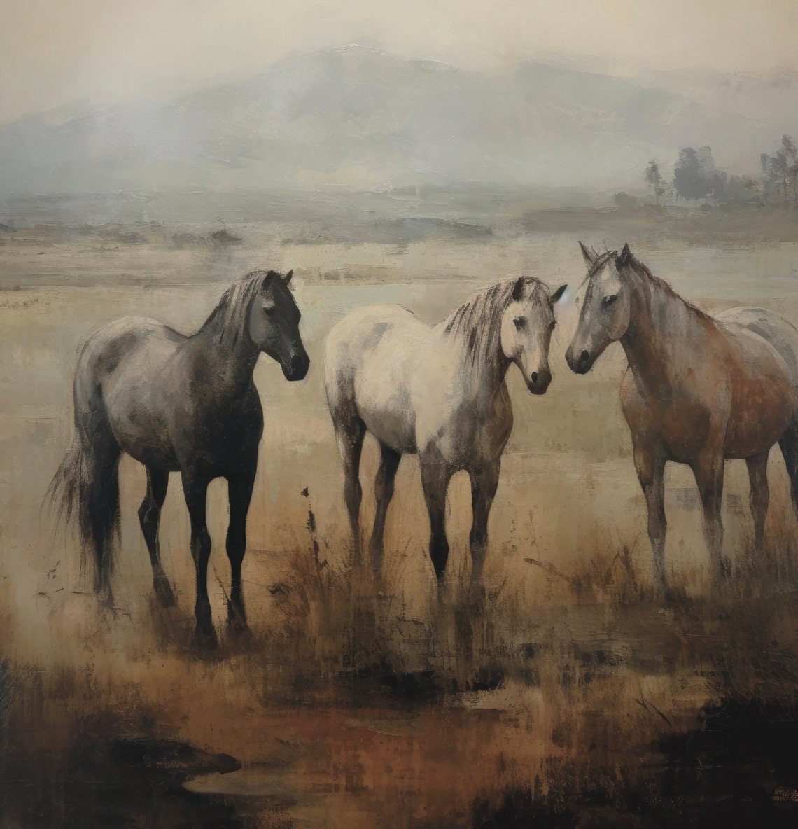 Three Wild Horses In Misty Meadow Vintage Equestrian Ranch Poster - Image 6