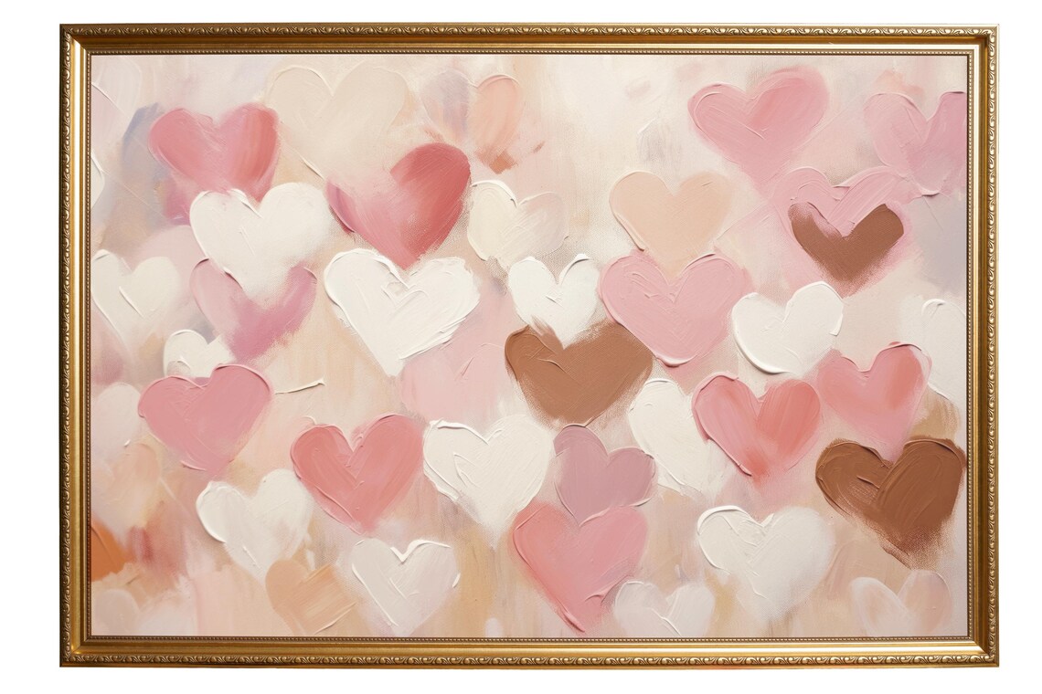 Pink White Blush Impasto Hearts Textured Valentine Art Poster - Image 5