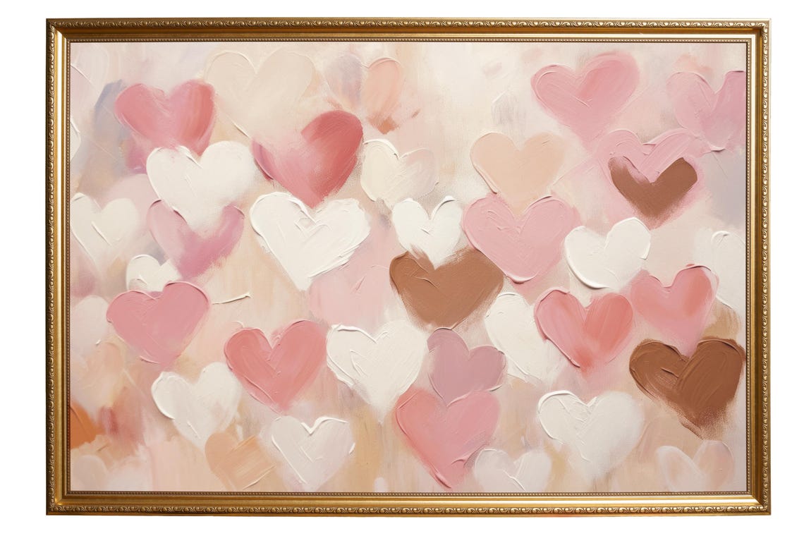 Vintage Valentines Wall Art Pink Heart Painting Love Heart Print Moody Valentine Decor Girly Preppy Heart Art Print Instant Download - Image 5