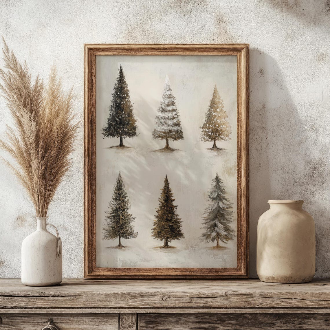 Six Pine Trees Neutral Winter Vintage Christmas Holiday Forest Poster - Image 6