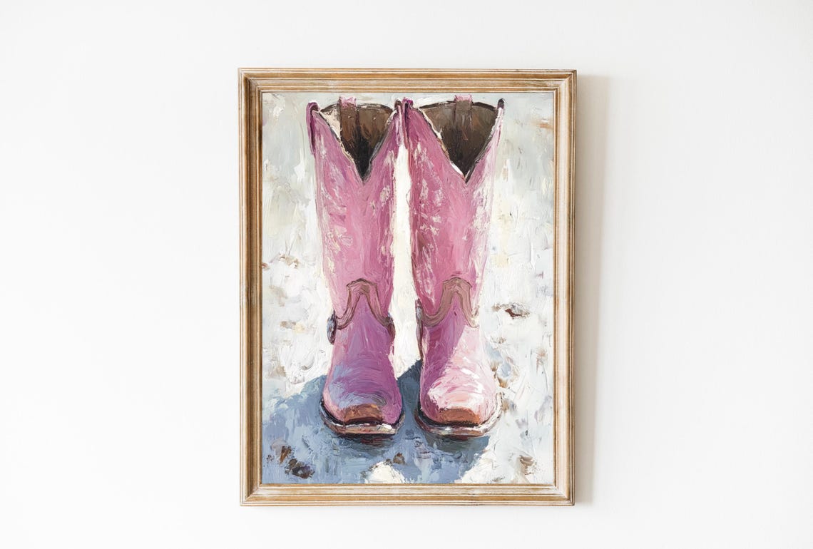 Pink Cowboy Boots Painting Preppy Western Cowgirl Chic Poster