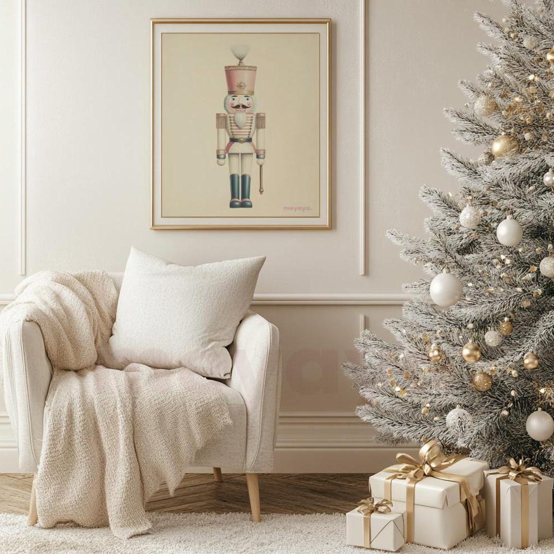 Pastel Nutcracker Teal Boots Minimalist Pink Christmas Nursery Poster - Image 6