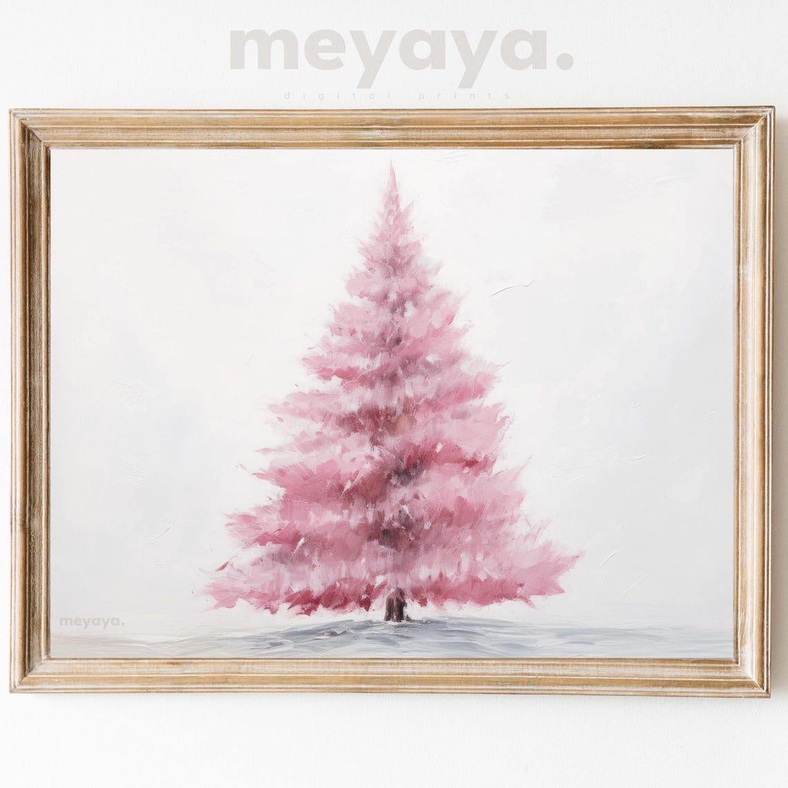 Pink Christmas Tree Watercolor Minimalist Pastel Holiday Decor Poster