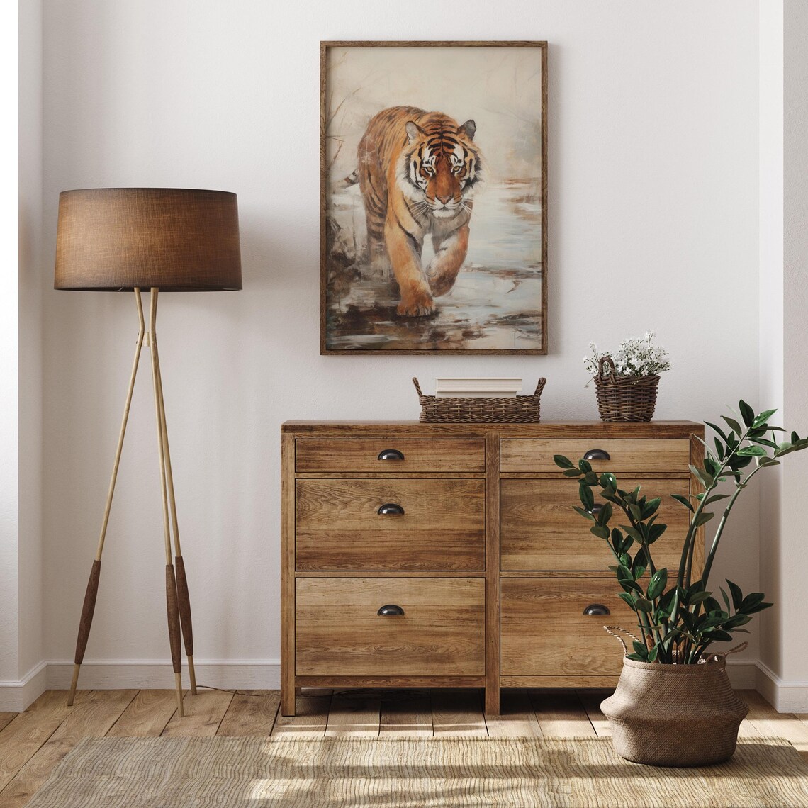 Vintage Tiger Print, Moody Farmhouse Wildlife Poster - Image 2