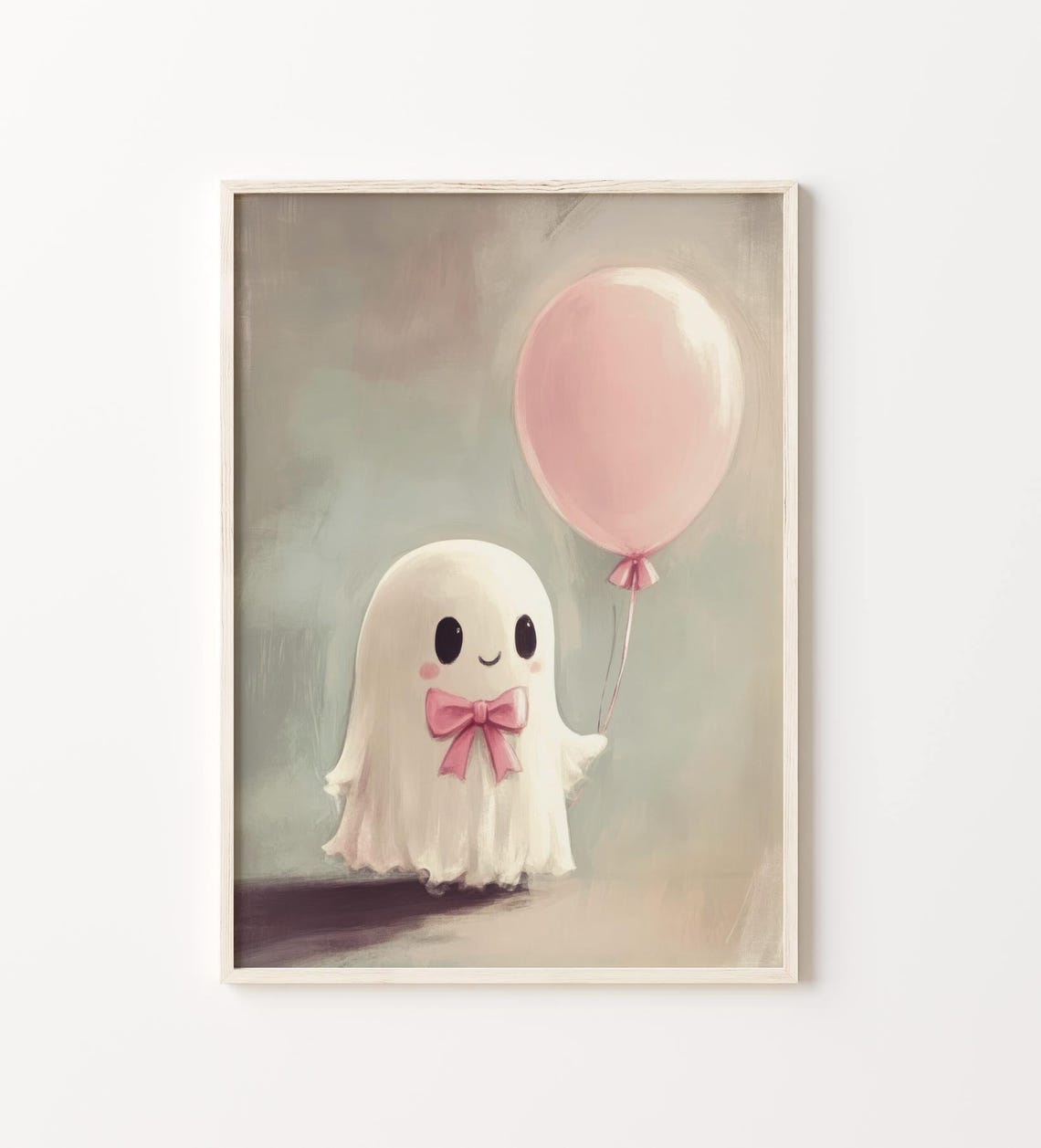 Smiling Cute Ghost With Pink Bow Holding A Pink Balloon Poster - Image 5