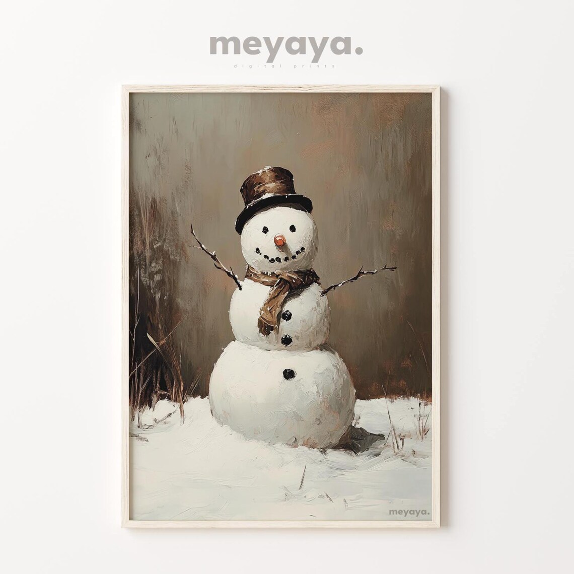 Brown Christmas Snowman Art Print, Rustic Holiday Decor - Image 2