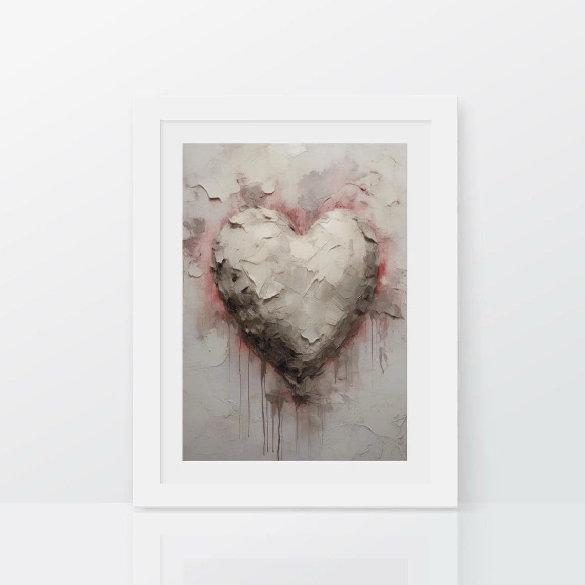 White Textured Heart Pink Blush Impasto Minimalist Love Poster - Image 2