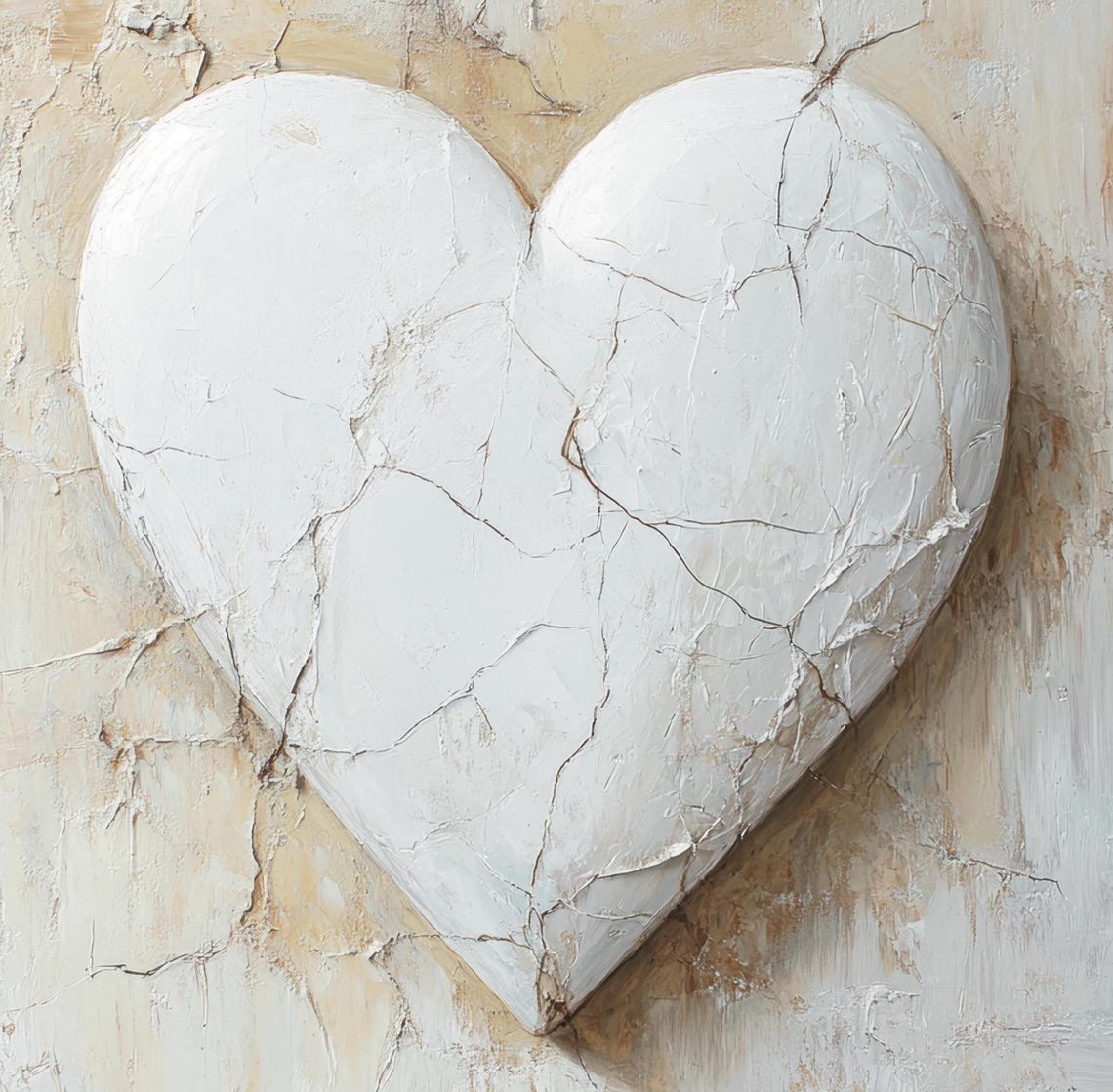 White Cracked Plaster Heart Neutral Vintage Romantic Wall Print - Image 6