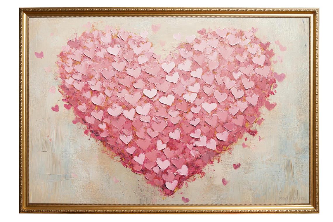 Pink Hearts Confetti Textured Romantic Valentines Love Wall Print - Image 4