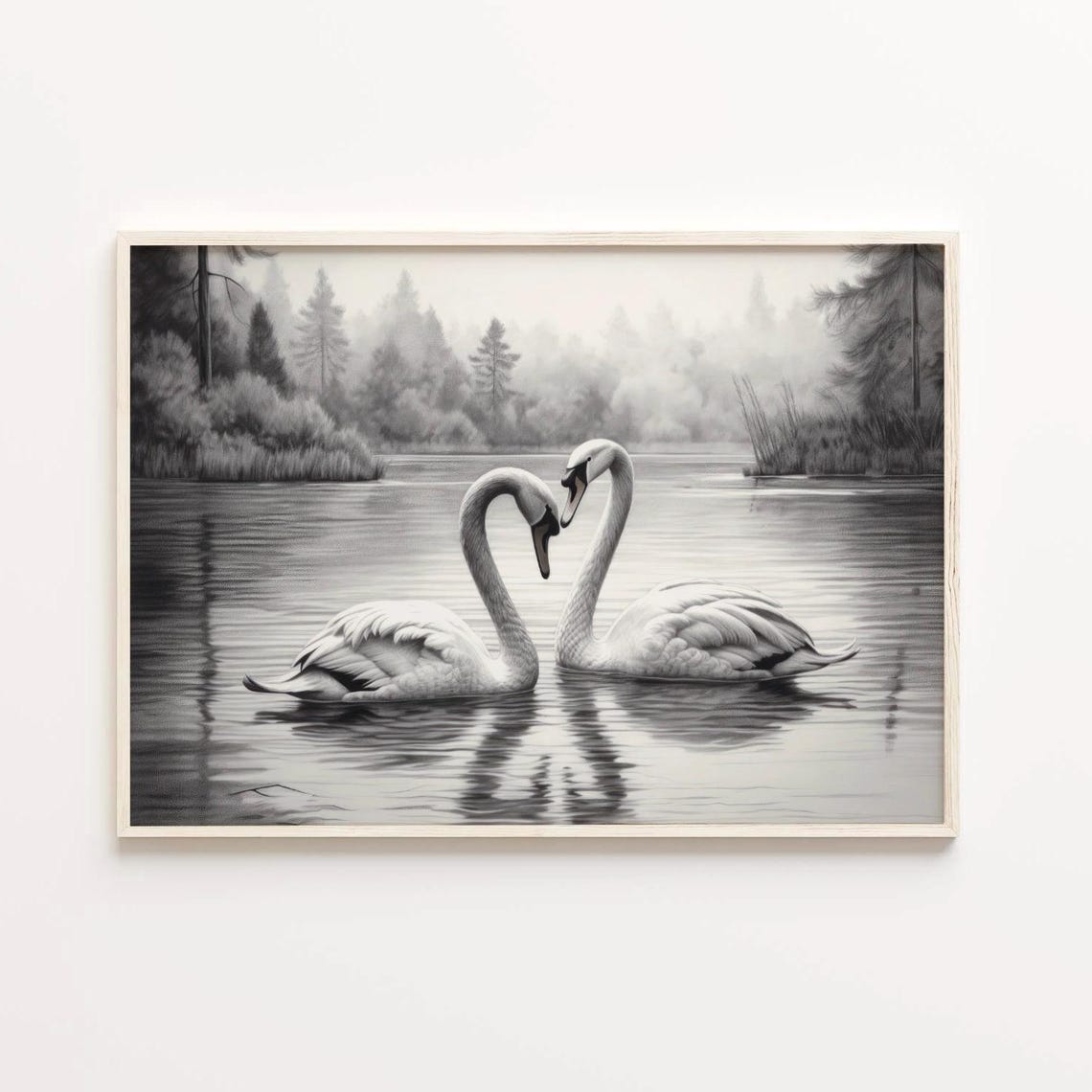 Two Swans Heart Shape Black And White Lake Vintage Love Poster - Image 5
