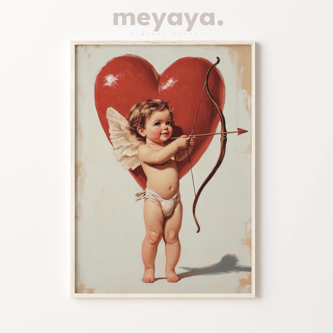 Cupid Baby Archer Red Heart Vintage Romantic Painting Wall Print - Image 4