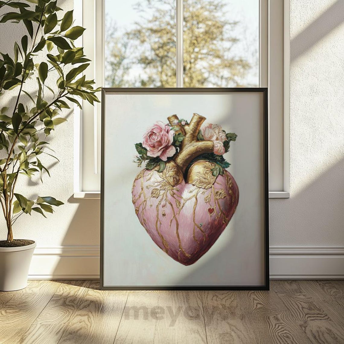 Floral Heart Print Anatomy Heart Painting Valentines Day Wall Art Cardiology Gift Anatomical Heart Art Pink Decor Vintage Mexican Art - Image 4