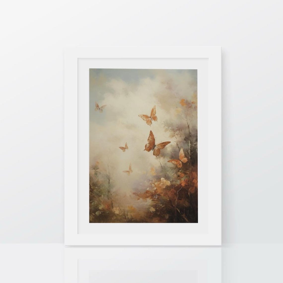 Amber Butterflies Over Misty Garden Warm Dreamy Vintage Poster - Image 2