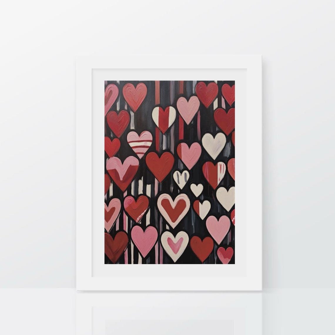 Red Pink Pop Art Hearts Black Background Bold Valentine Poster - Image 3