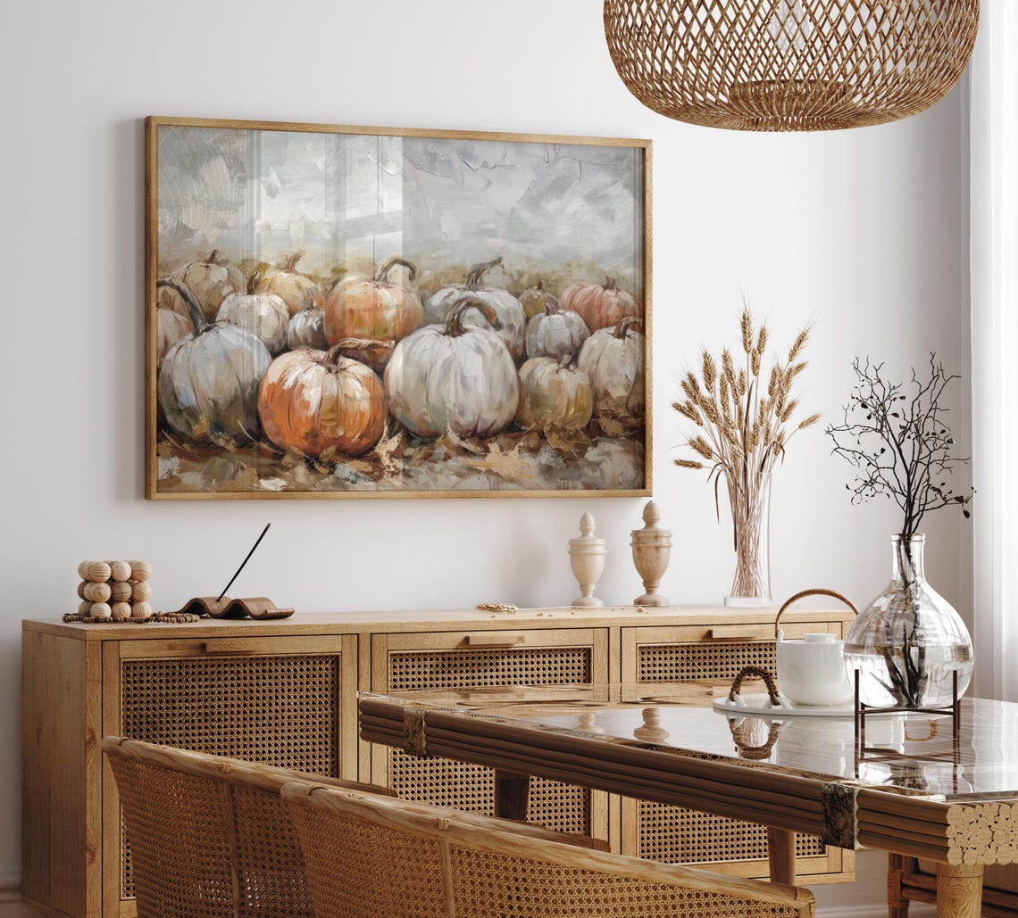 White And Orange Pumpkins Fall Harvest Rustic Still Life Poster - Image 6
