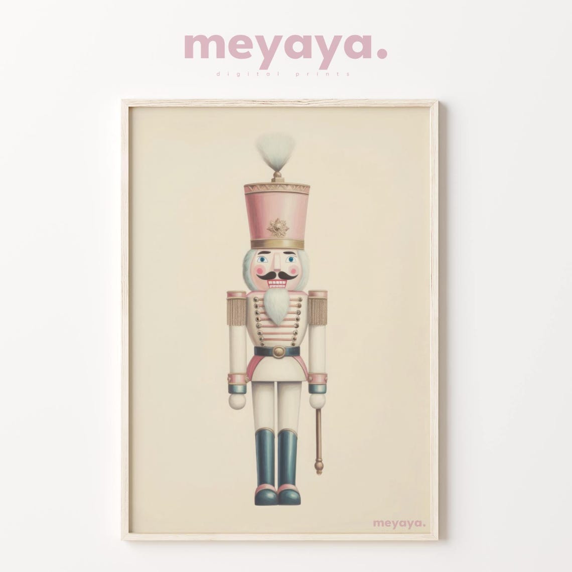 Pastel Nutcracker Teal Boots Minimalist Pink Christmas Nursery Poster - Image 5