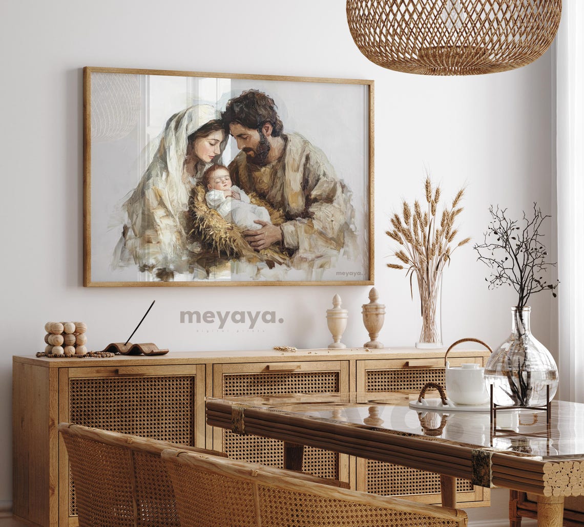 Christmas Nativity Scene Painting Vintage Nativity Print Holy Family Artwork Baby Jesus Mary Joseph Art Holiday Minimalist - Image 6