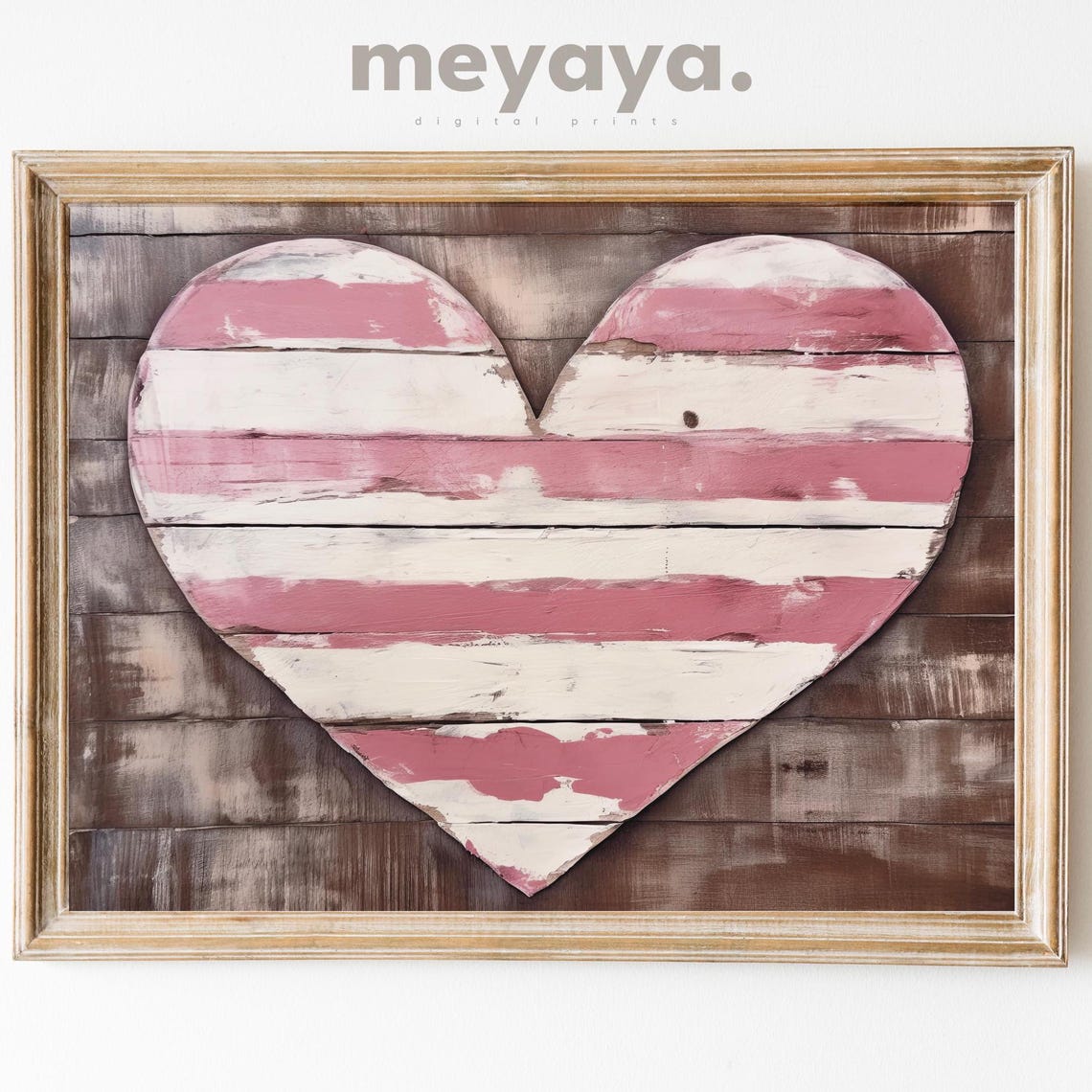 Pink White Striped Rustic Wooden Heart Farmhouse Valentine Poster