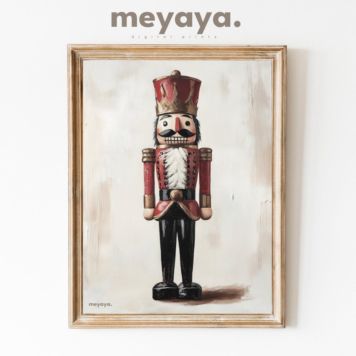 Vintage Nutcracker Soldier Rustic Red Gold Christmas Art Poster