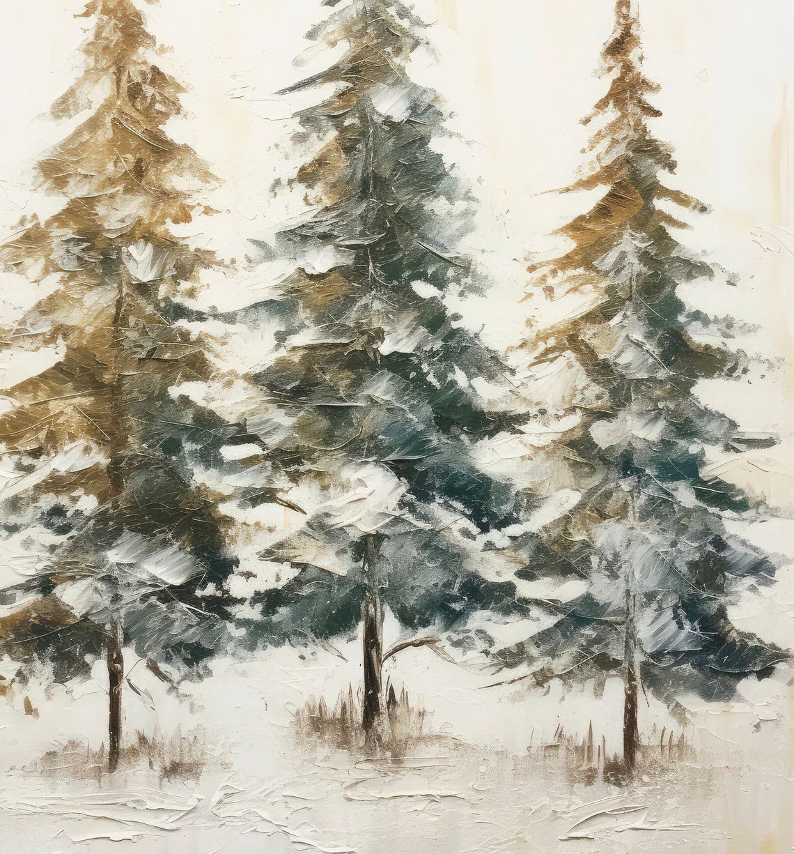 Three Snowy Pine Trees Impressionist Winter Holiday Forest Poster - Image 6