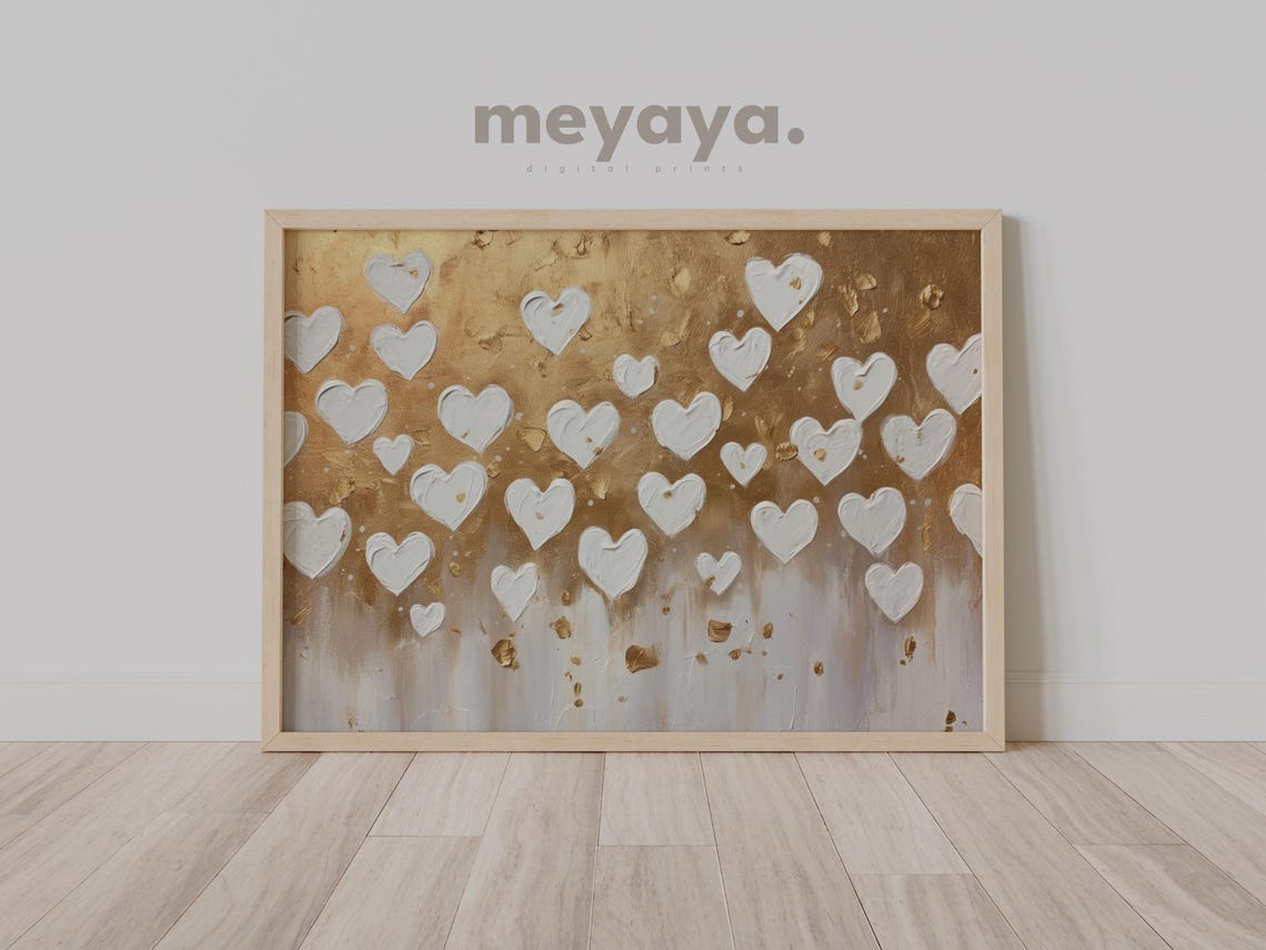 White Hearts Gold Bronze Background Elegant Valentine Art Poster - Image 2