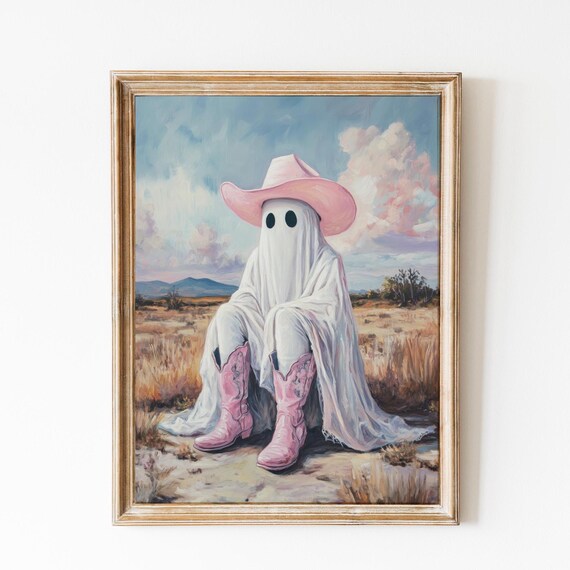 Cowboy Ghost With Pink Hat And Boots In The Desert Prairies Poster