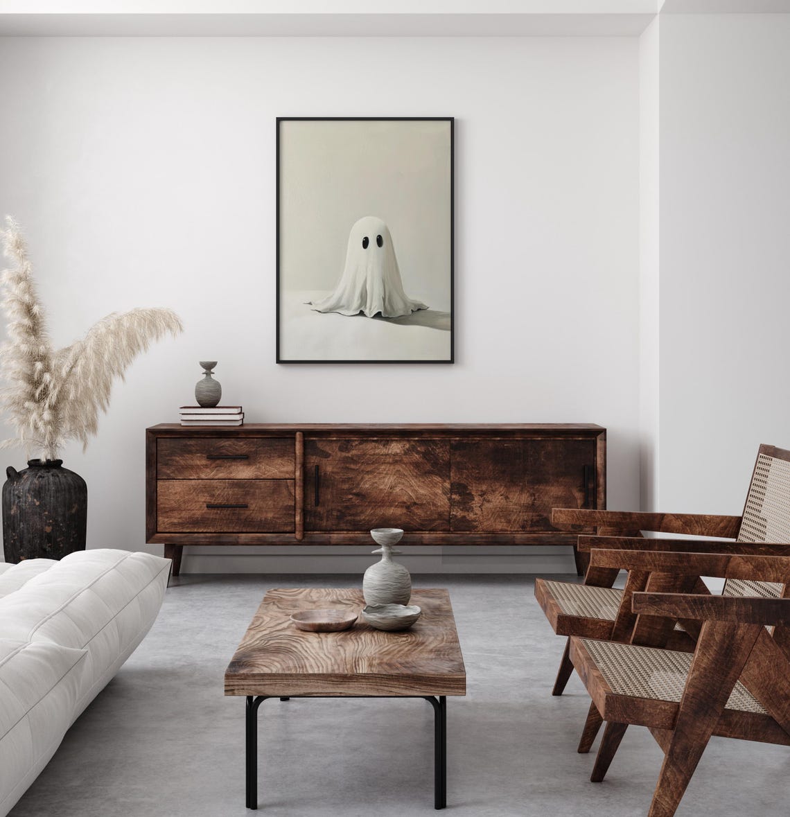 Minimalist Cute Ghost On A Cream Background Simple Spooky Poster - Image 6