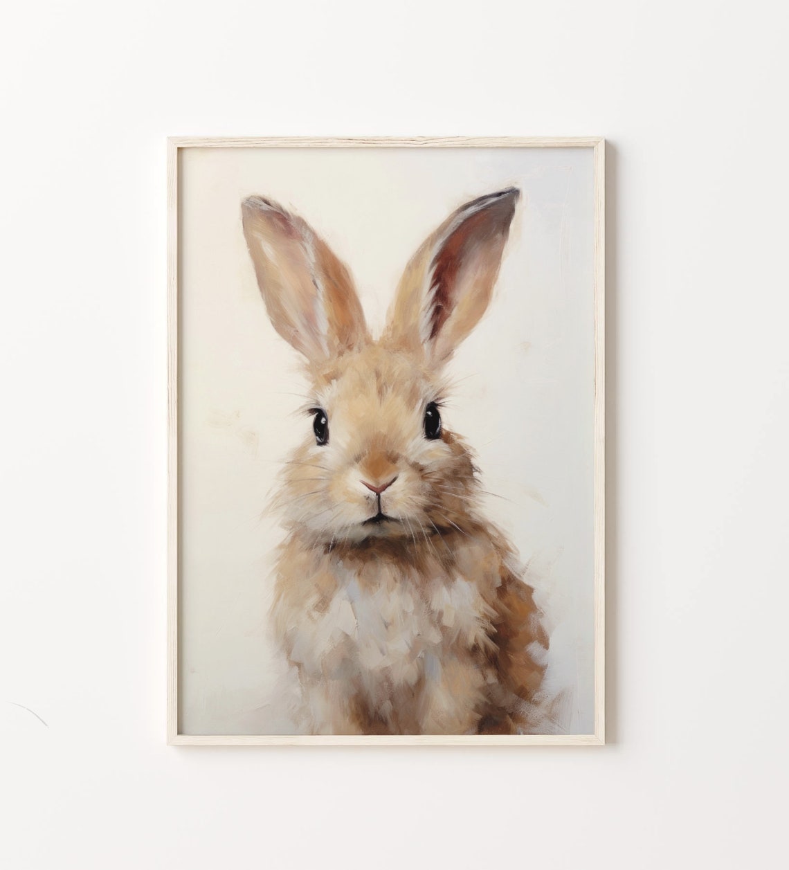 Baby Bunny Portrait Oil Painting Soft Cream Spring Nursery Poster - Image 5